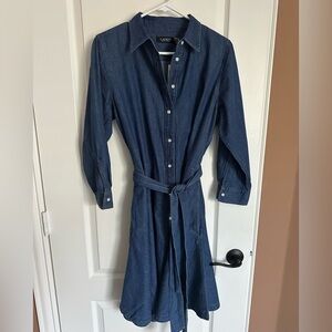 NWT Lauren Ralph Lauren Denim Shirt Dress - 100% Cotton, Size 12